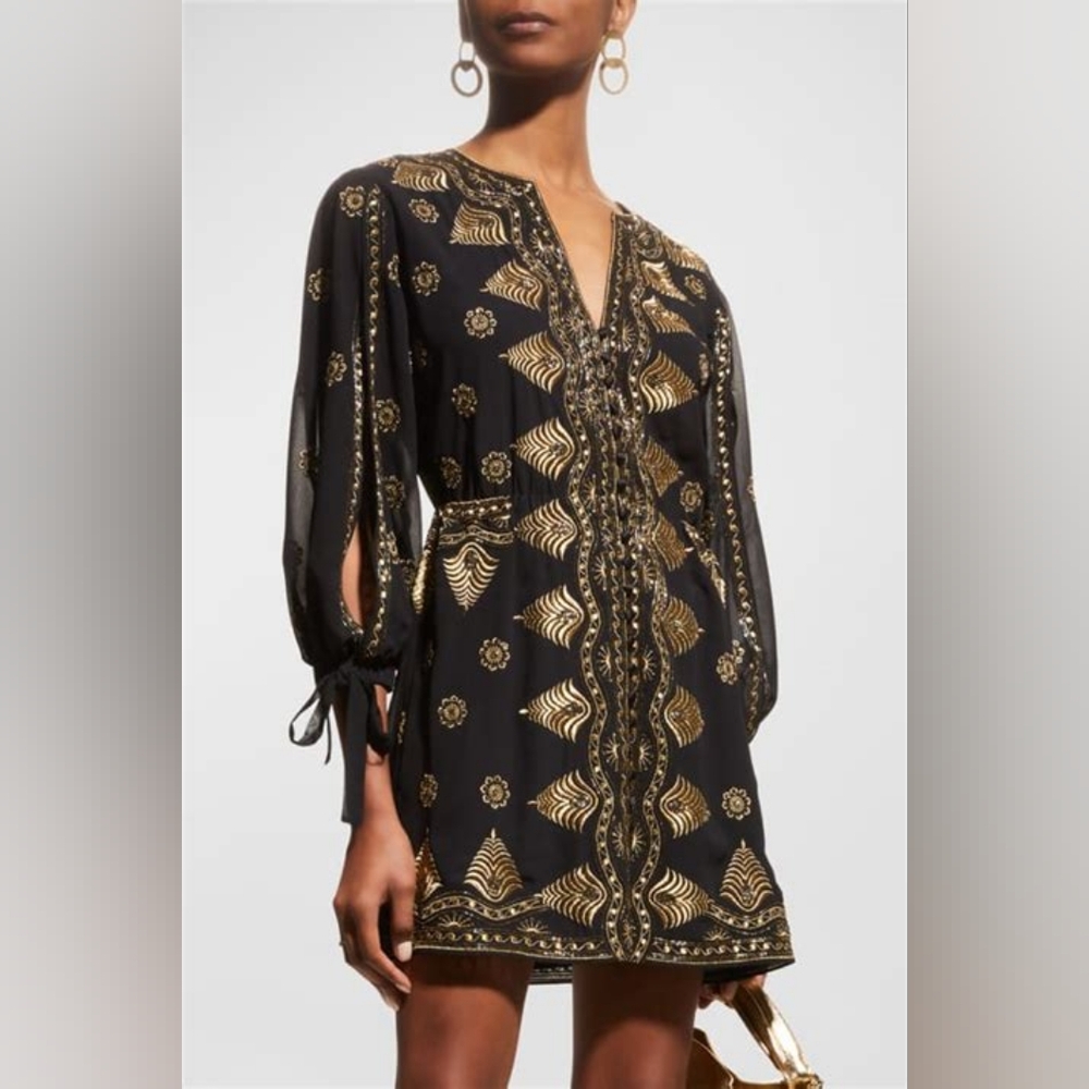 Alice + Olivia Zia Embellished Drop-Shoulder Short Dress